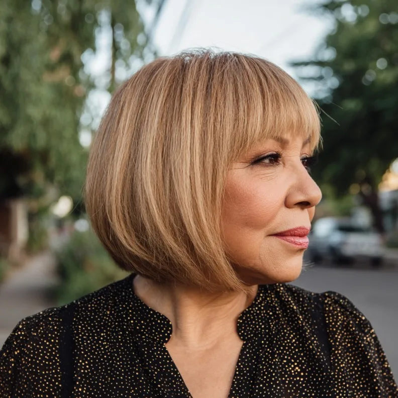 Chic Layered Bob with Bangs for Mature Women