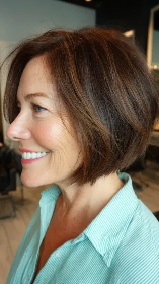 Chic Layered Floating Bob with Warm Undertones
