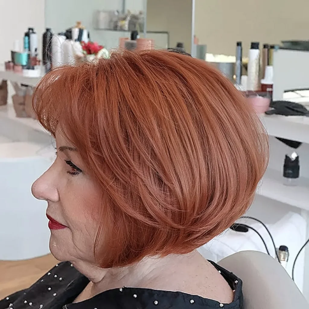 Chic Layers on a Short Copper Bob for 60-year-olds