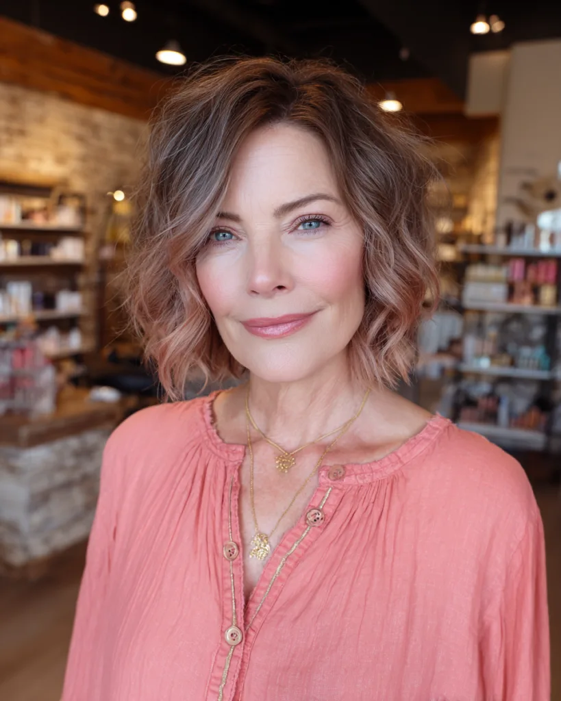Chic Loose Curl Chin-Length Bob with Subtle Warm Highlights