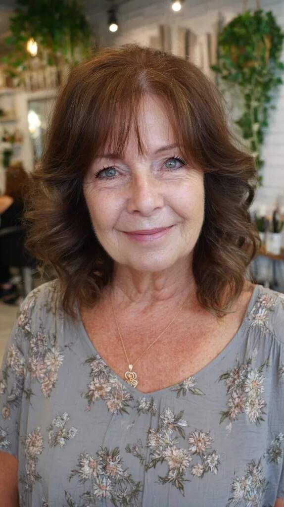 Chic Medium-Length Curly Cut with Soft Bangs