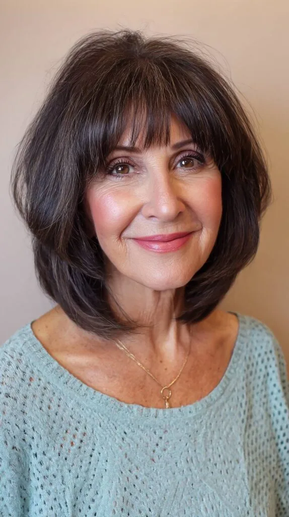 Chic Medium-Length Layered Bob with Soft Bangs