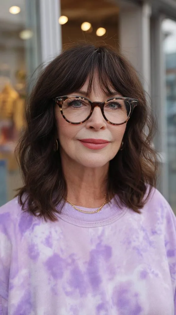 Chic Medium-Length Wavy Cut with Subtle Bangs