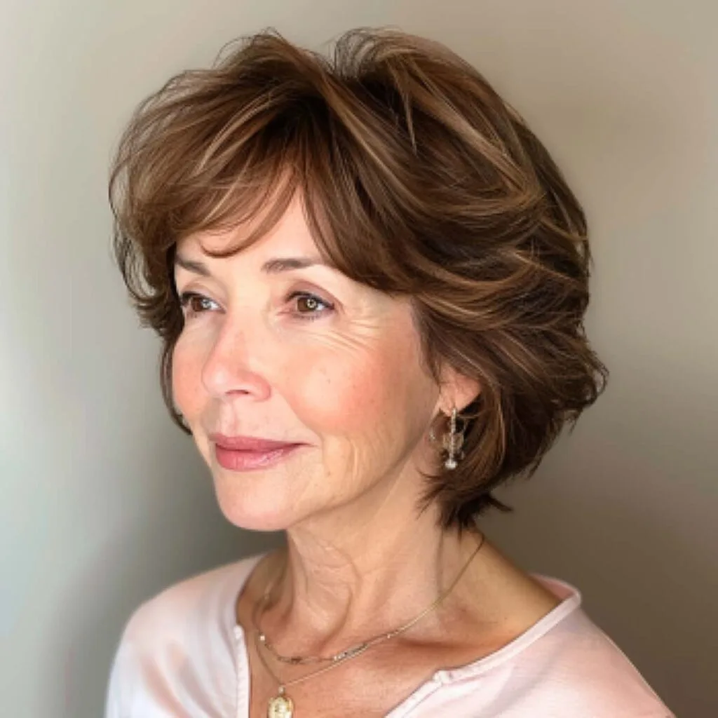 Chic short haircut with light bangs for women over 50