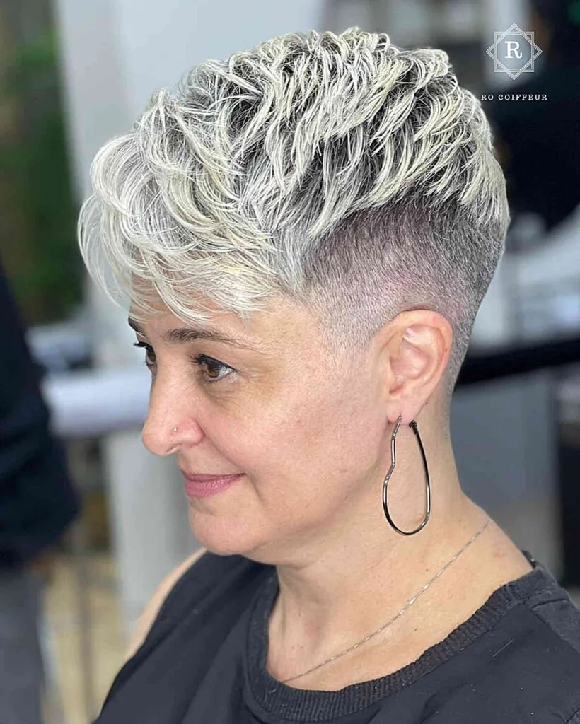 Chic Short Pixie with Light Blonde Highlights for Mature Women