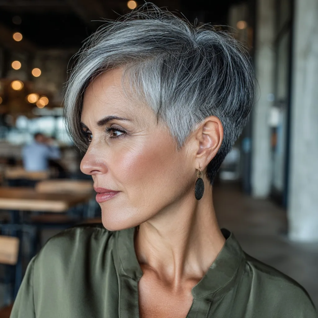 Chic Silver Asymmetrical Pixie with Textured Layers