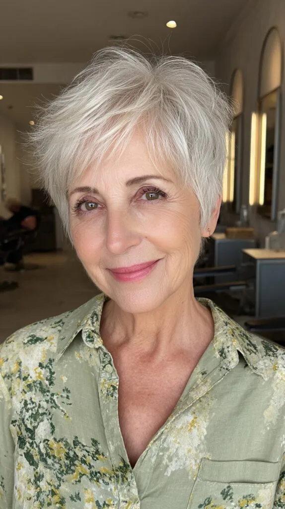 Chic Silver Feathered Textured Cut for Vibrant Maturity