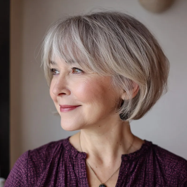 Chic Softly Layered Razor-Cut Bob for Round Faces