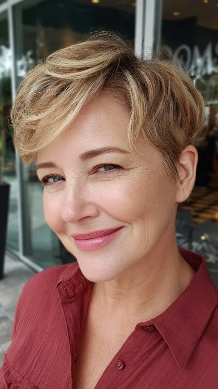 Chic Textured Blonde Pixie Cut with Soft Waves