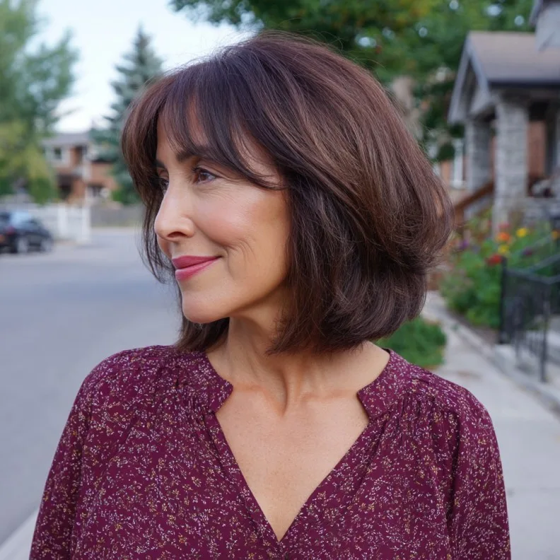 Chic Textured Bob with Bangs for Mature Women