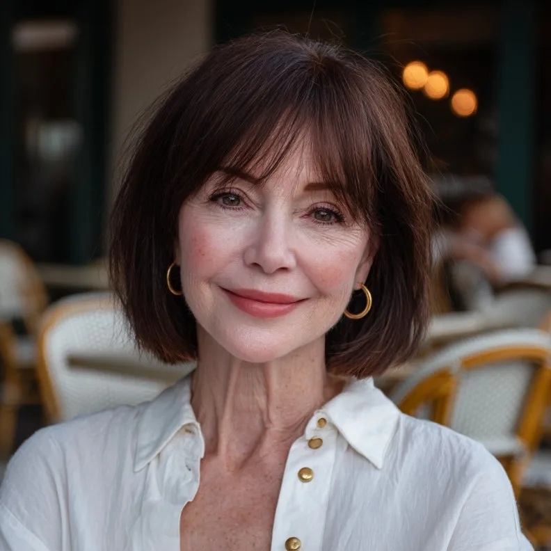 Chic Textured Bob with Soft Bangs for Mature Elegance