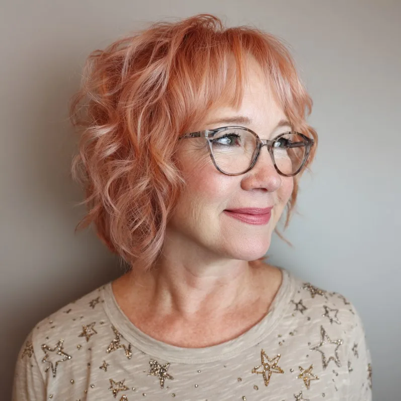 Chic Textured Bob with Soft Peach Highlights