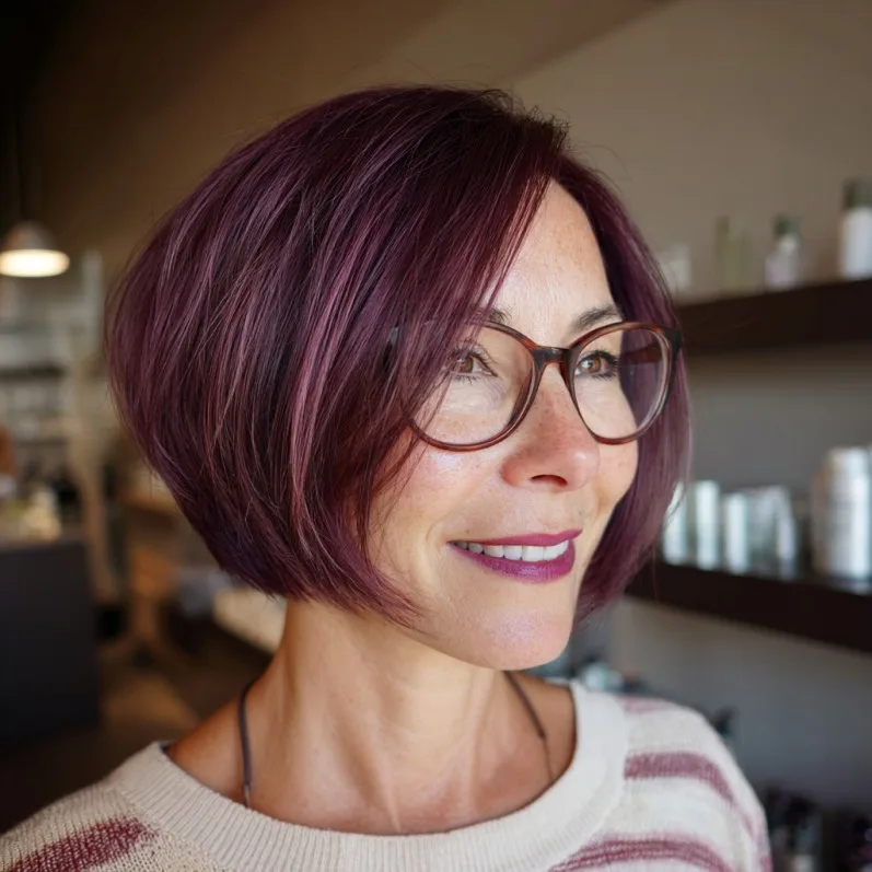 Chic Textured Bob with Subtle Plum Highlights