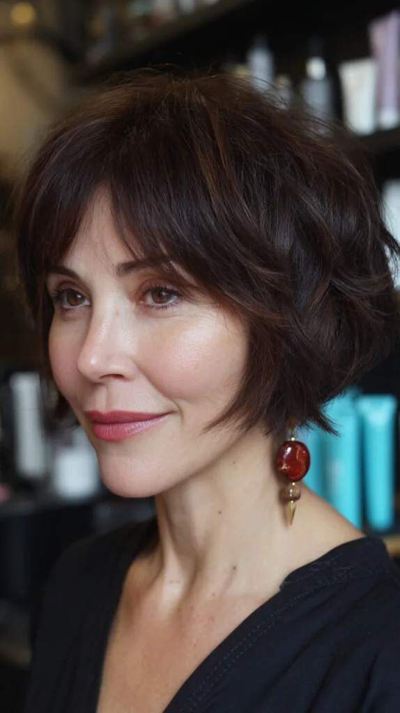 Chic Textured Chin-Length Stacked Bob with Feathered Fringe