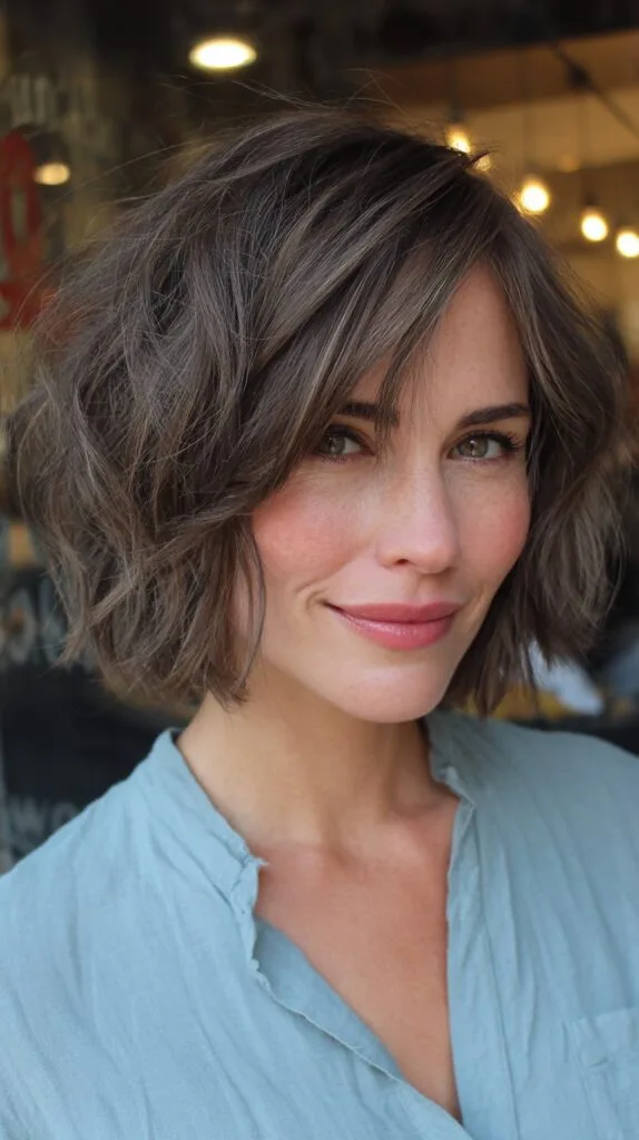 Chic Textured Frayed Bob with Soft Waves