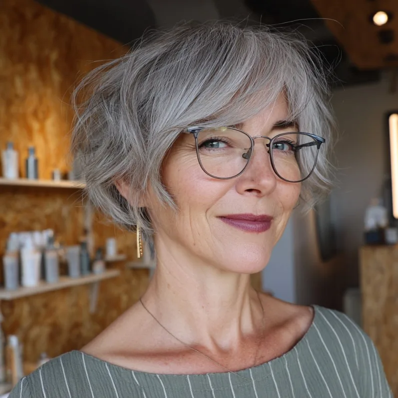 Chic Textured Grey Bob with Flirty Layers