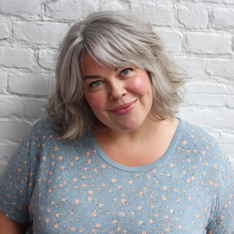 Chic Textured Grey Lob with Soft Waves