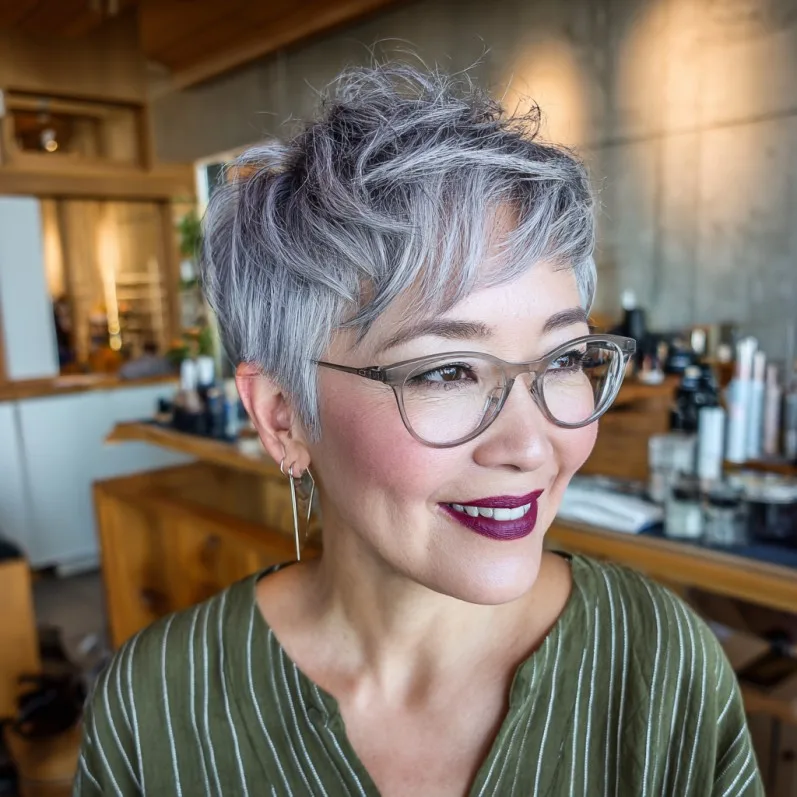 Chic Textured Grey Pixie with Soft Volume