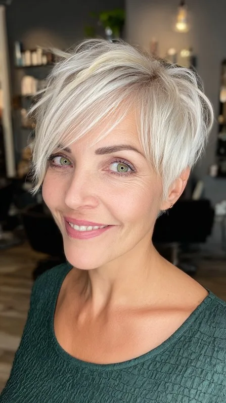 Chic Textured Ice Blonde Pixie Cut with Layered Volume