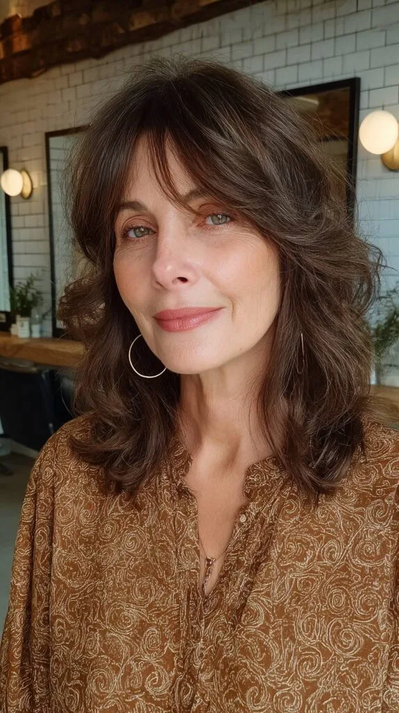 Chic Textured Medium-Length Cut with Soft Bangs
