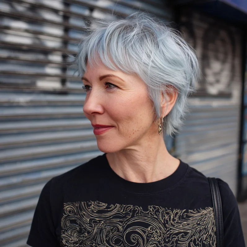 Chic Textured Pixie Cut with Icy Blue Tones