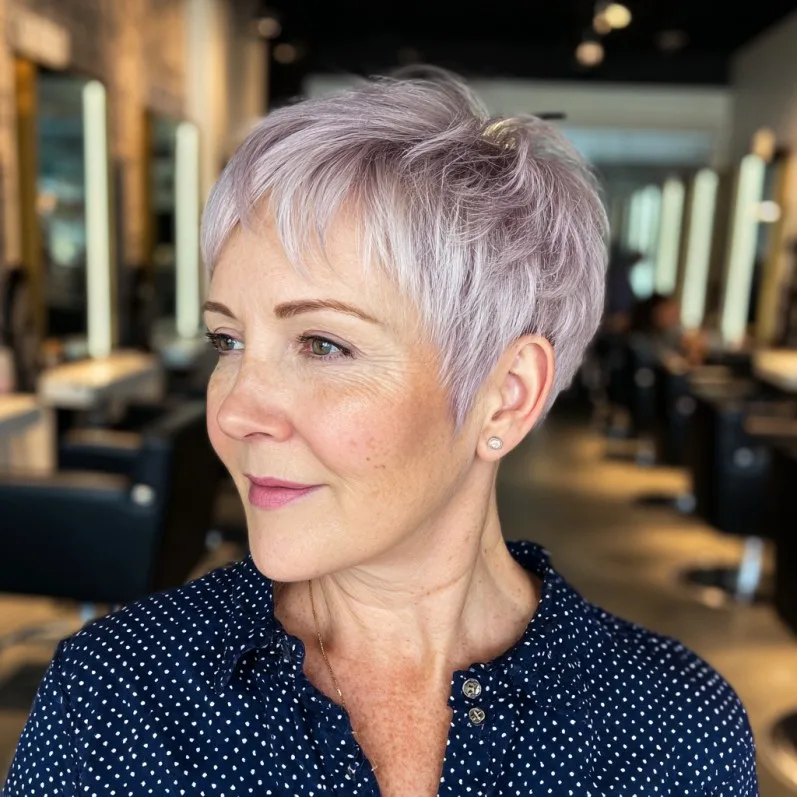 Chic Textured Pixie Cut with Soft Lavender Tones
