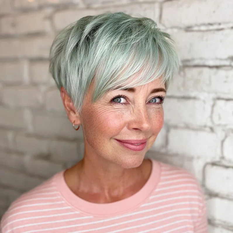 Chic Textured Pixie Cut with Soft Mint Tones