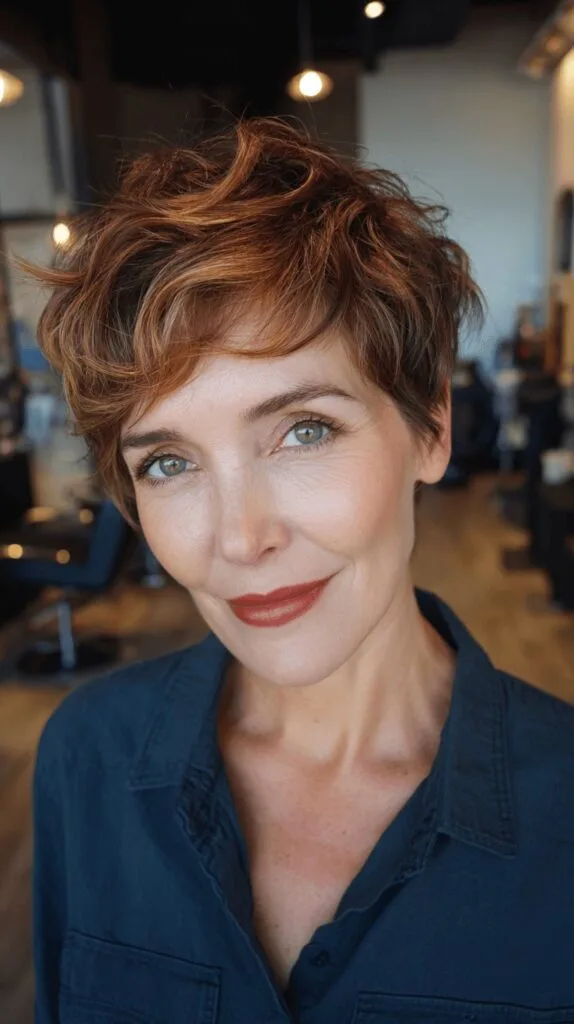 Chic Textured Pixie Cut with Warm Highlights