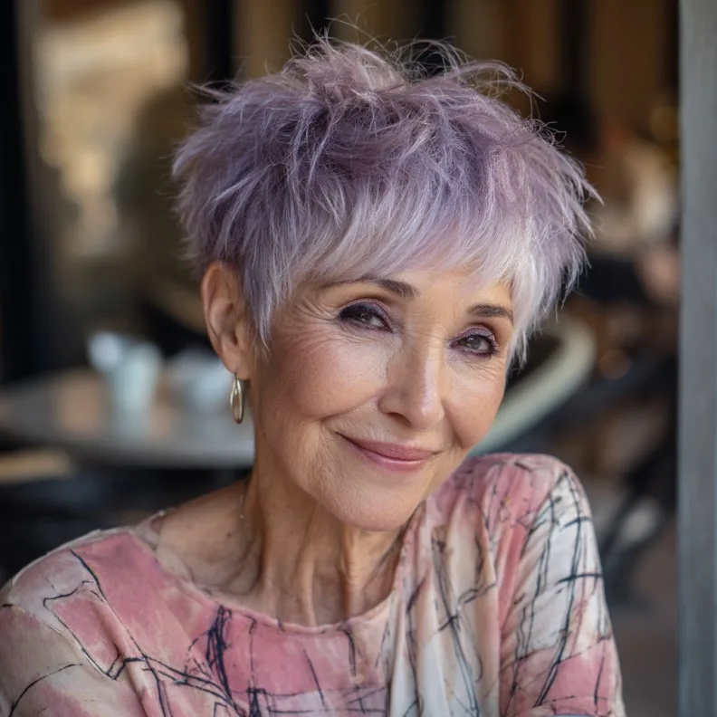 Chic Textured Pixie with Lavender Highlights