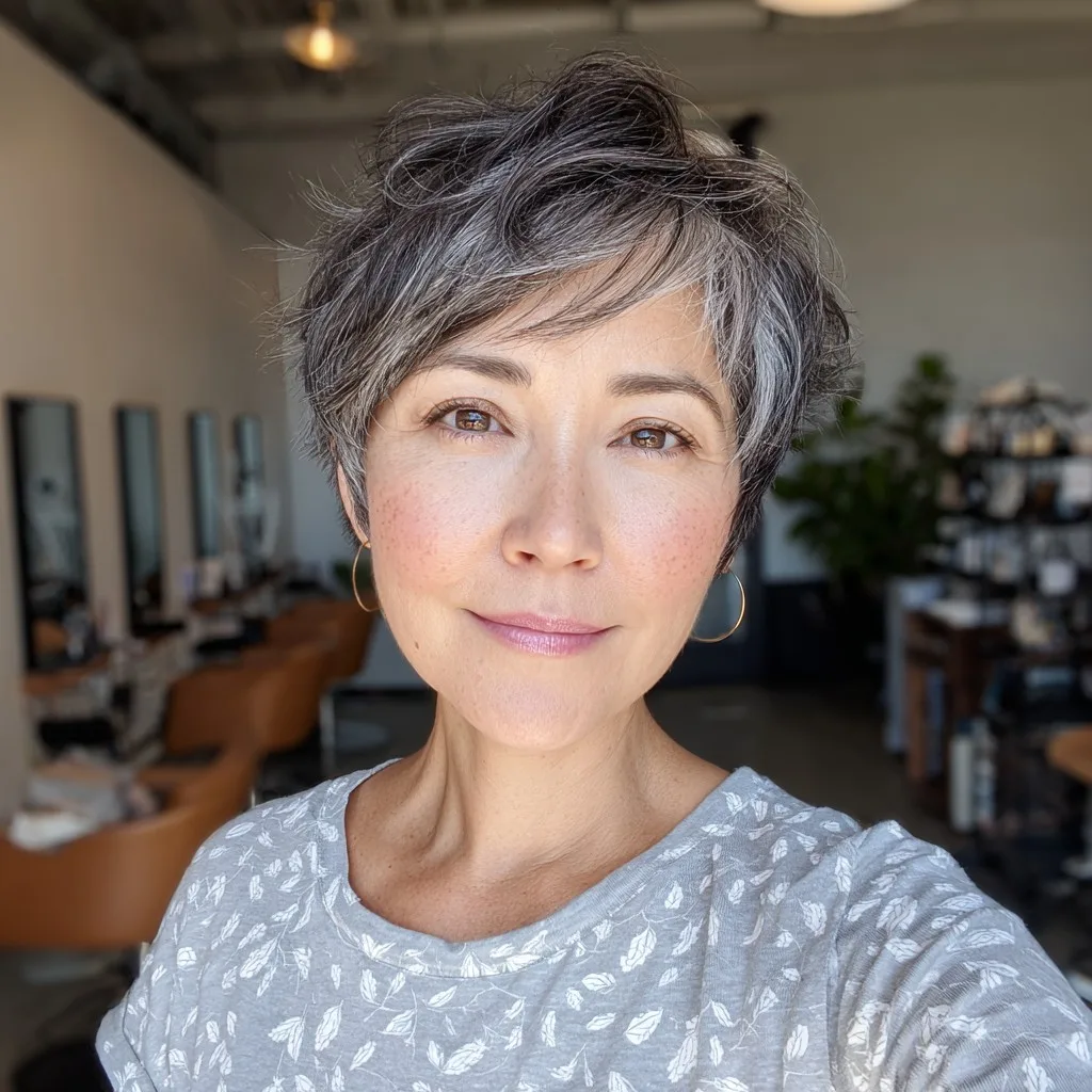 Chic Textured Pixie with Soft Gray Highlights