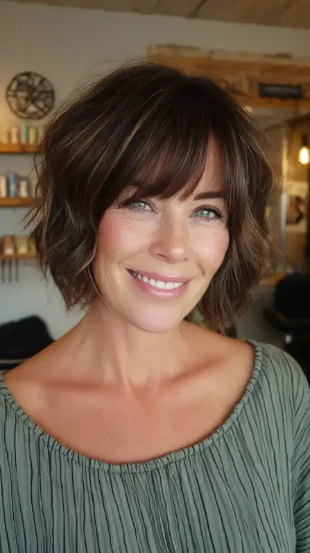 Chic Textured Ripple Bob with Soft Bangs