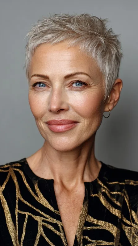 Chic Textured Silver Pixie Cut with Soft Volume