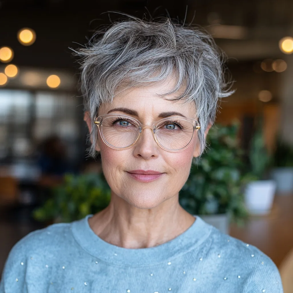 Chic Textured Silver Pixie with Soft Layers