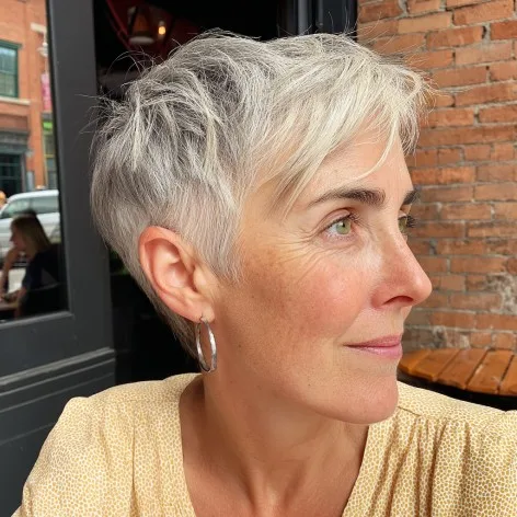 Chic Textured Silver Pixie with Subtle Layers