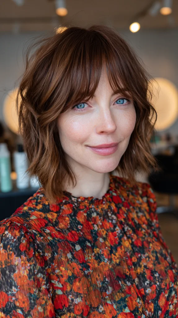 Chic Textured Waves with Soft Curtain Bangs