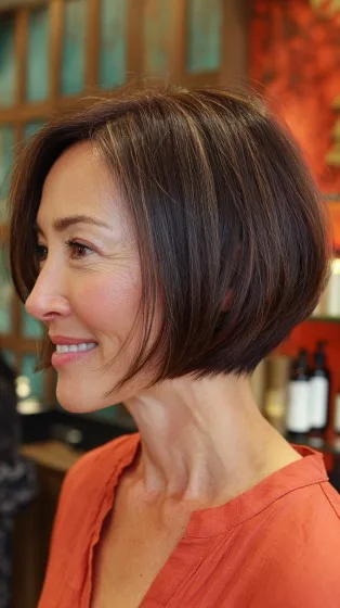 Chic Warm Brown Floating Bob with Subtle Layers