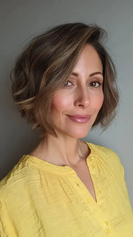 Chic Wavy Ripple Bob with Subtle Highlights