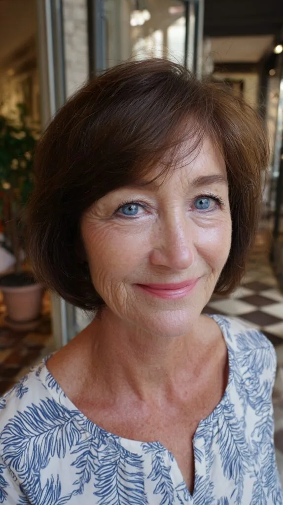 Chin-Grazing Layered Bob with Airy Side Fringe