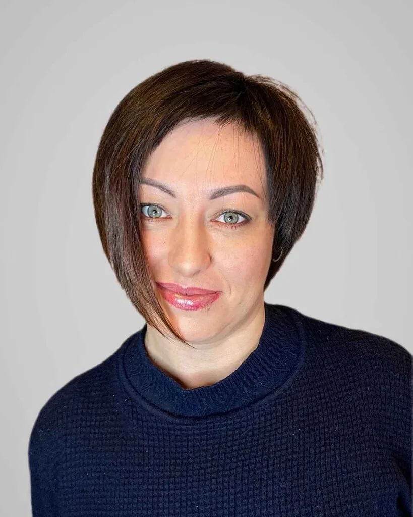 Chin-Length Asymmetrical Bob for Women Over 40 with Fine Hair