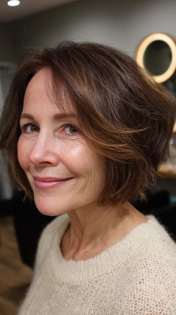Chin-Length Contoured Bob with Lifted Interior Graduation