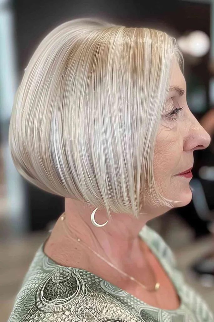 Chin-length stacked bob for ladies over 70