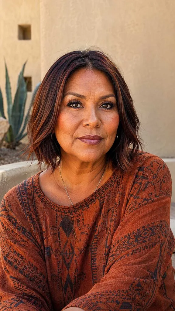 Choppy Dark Bob with Warm Burgundy Undertones