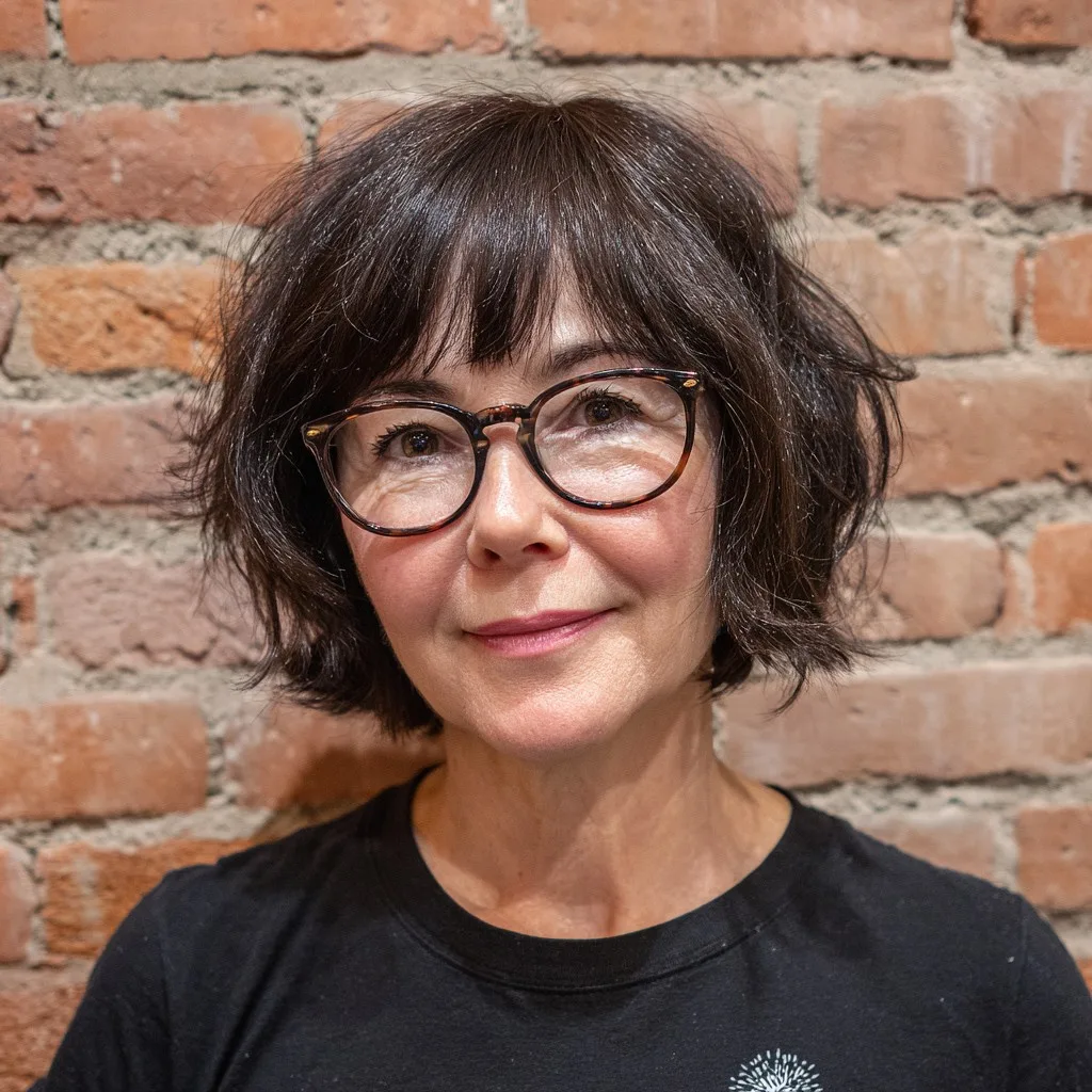 Choppy Dark Brown Textured Bob with Wispy Bangs