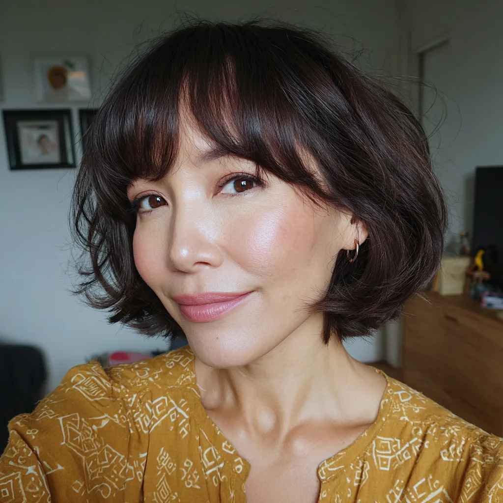 Choppy Layered Curtain Bob with Soft Bangs