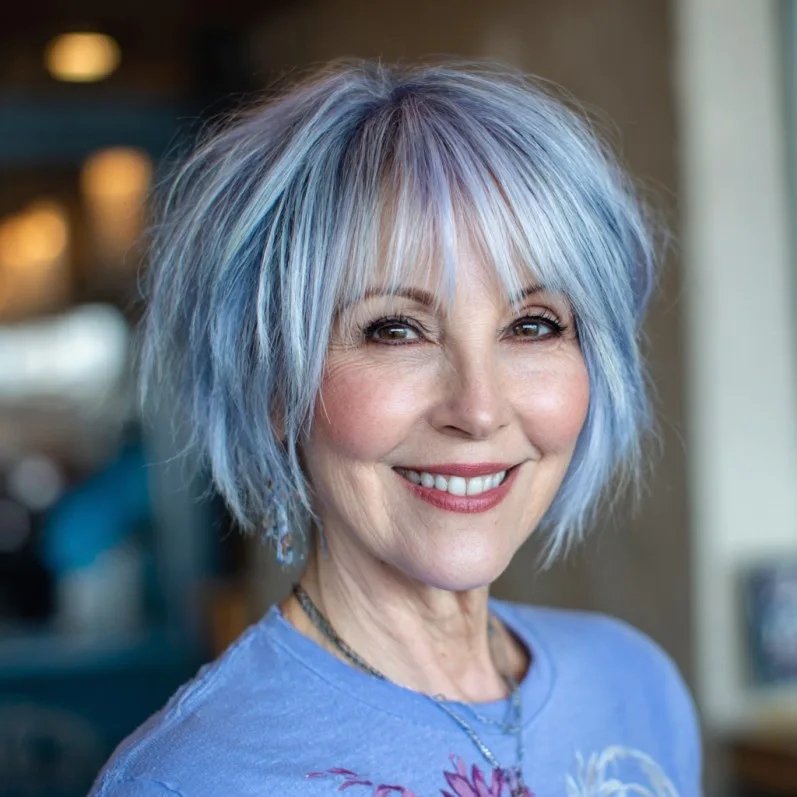 Choppy Textured Bob with Icy Blue Tones