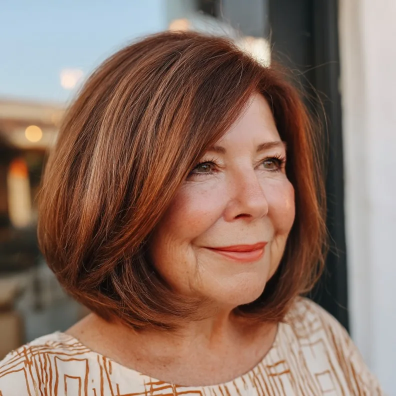 Classic Cinnamon Brown Blunt Bob with Soft Movement