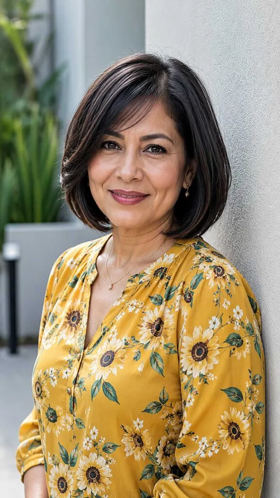 Classic Dark Brunette Bob with Inward Bevel
