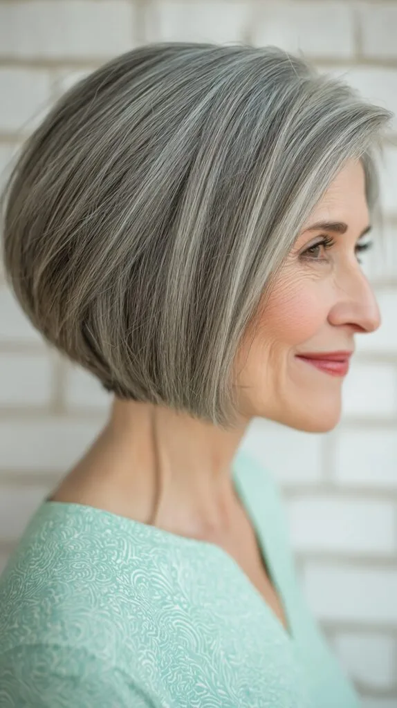Classic Gray Graduated Bob with Silky Finish