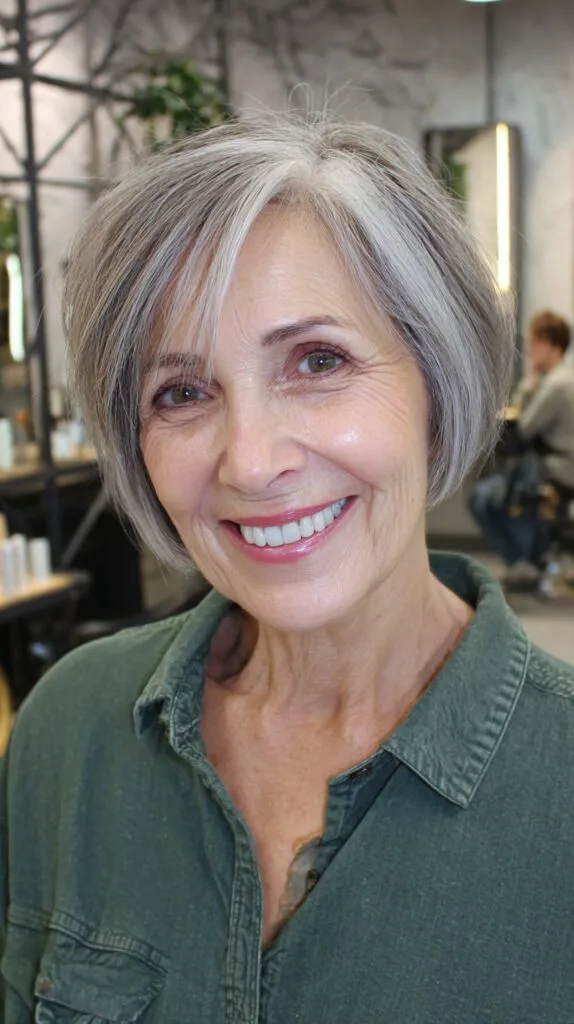 Classic Silver Textured Bob with Soft Highlights