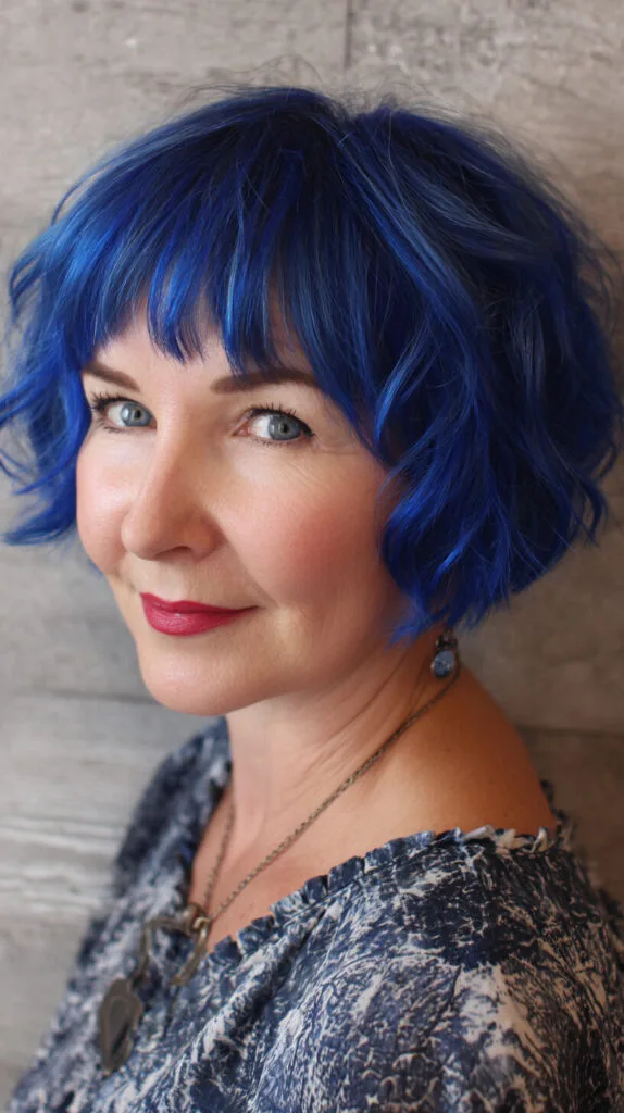 Cobalt Textured Chin-Length Bob with Micro Bangs